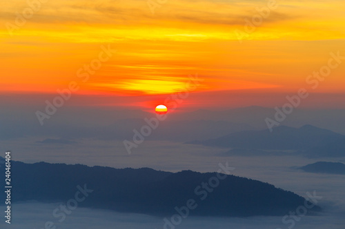 Beautiful Landscape of sunrise on Mountain at  of Phu Chi Dao ,Thailand