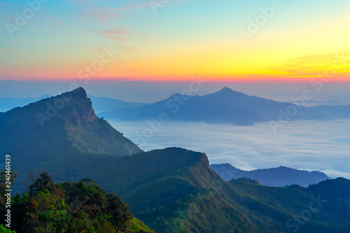 Landscape of sunrise on Mountain at  of Phu Chi Dao  Thailand
