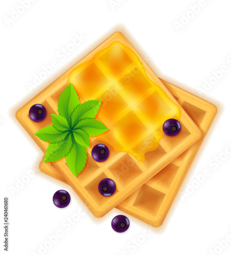 belgian waffle with honey sweet dessert for breakfast vector illustration