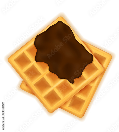 belgian waffle with chocolate sweet dessert for breakfast vector illustration