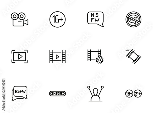 Video line icon set. Set of line icons on white background. Blogging concept. Camera, play, button, chat. Vector illustration can be used for topics like video, blogging, creating