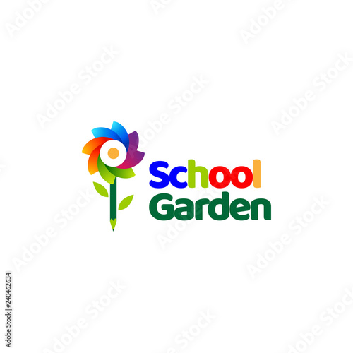 Playful Colorful Abstract Flower Kids Kindergarten Logo Sign Symbol Icon