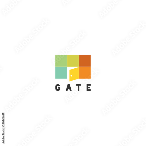 Simple Colorful Gate With Opened Door Logo Sign Symbol Icon