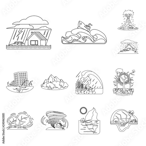 Isolated object of natural and disaster icon. Collection of natural and risk stock vector illustration.