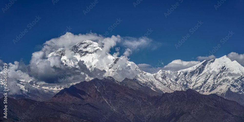 Snow Peak of Dhaulagiri Mountain in the Himalayas in Nepal. View from Poon Hill
