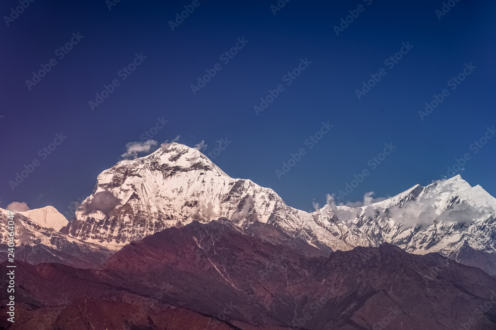 Snow Peak of Dhaulagiri Mountain at Sunset in the Himalayas in Nepal