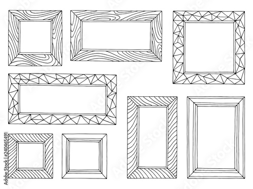 Picture frame graphic black white isolated sketch set illustration vector