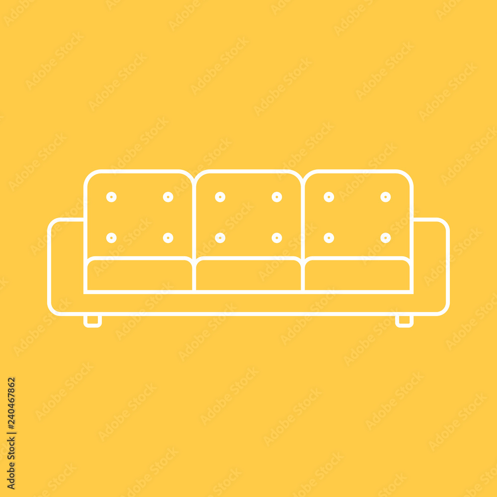 Line icon three-seater sofa isolated on yellow background. Vector illustration. Line icon three-seater sofa isolated on yellow background. Vector illustration.