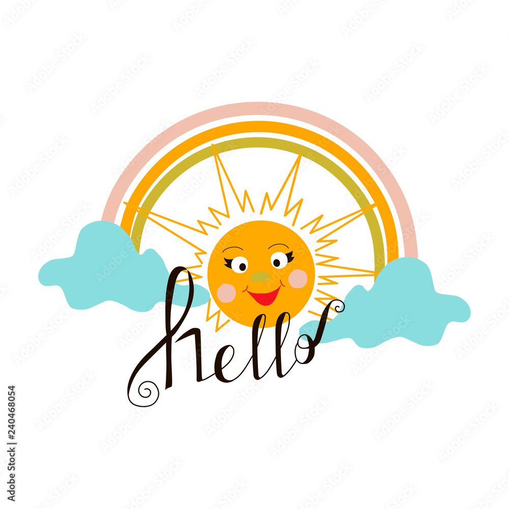 Fototapeta premium Cute Sun and cloud with inscription 