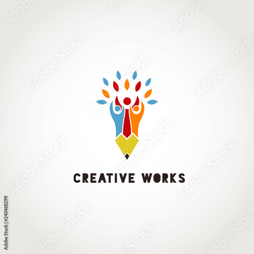 Creative Group of People Pencil Logo 