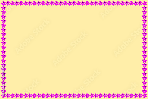 Pink flower frame of five petals on yellow background