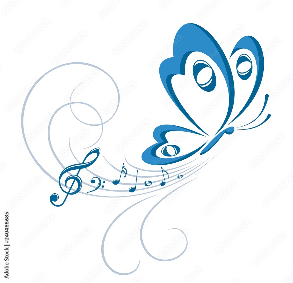 Naklejka premium Symbol of butterfly with music notes.