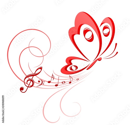 Symbol of butterfly with music notes.