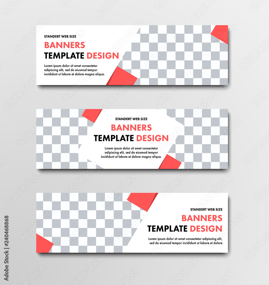 Design of horizontal white web banners with diagonal elements and orange squares. Design of horizontal white web banners with diagonal elements and orange squares.