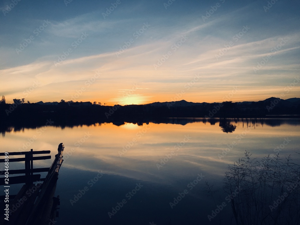 Sunset at reservoir