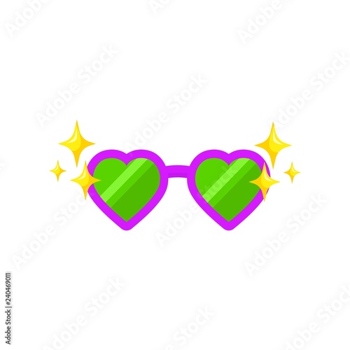 Glasses heart shape for photobooth, photo props design. Cartoon glasses for selfie apps. Vector isolated white background
