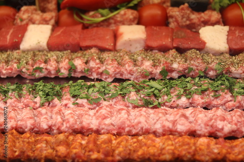 different types of semi-finished meat products close view