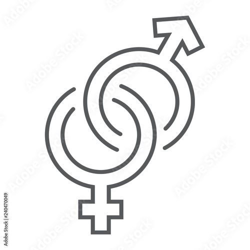 Gender signs thin line icon, love and sex, heterosexual sign, vector graphics, a linear pattern on a white background.