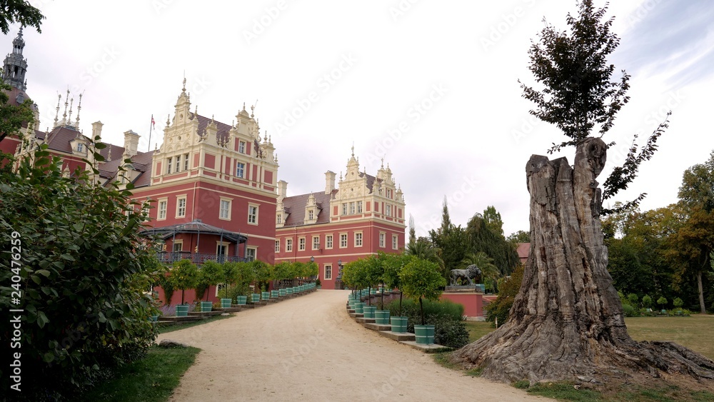 Fototapeta premium New Castle in Muskau Park. UNESCO heritage site. Bad Muskau, Germany