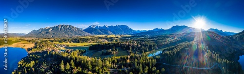Drone shot, aerial view, Barmsee and Grubsee,, Garmisch-Partenkirchen region, Ostallgäu, Bavaria, Germany
