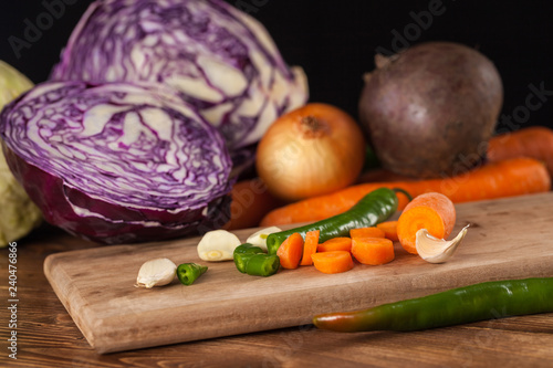 Verious fresh vegetables on a wooden table  healthy food