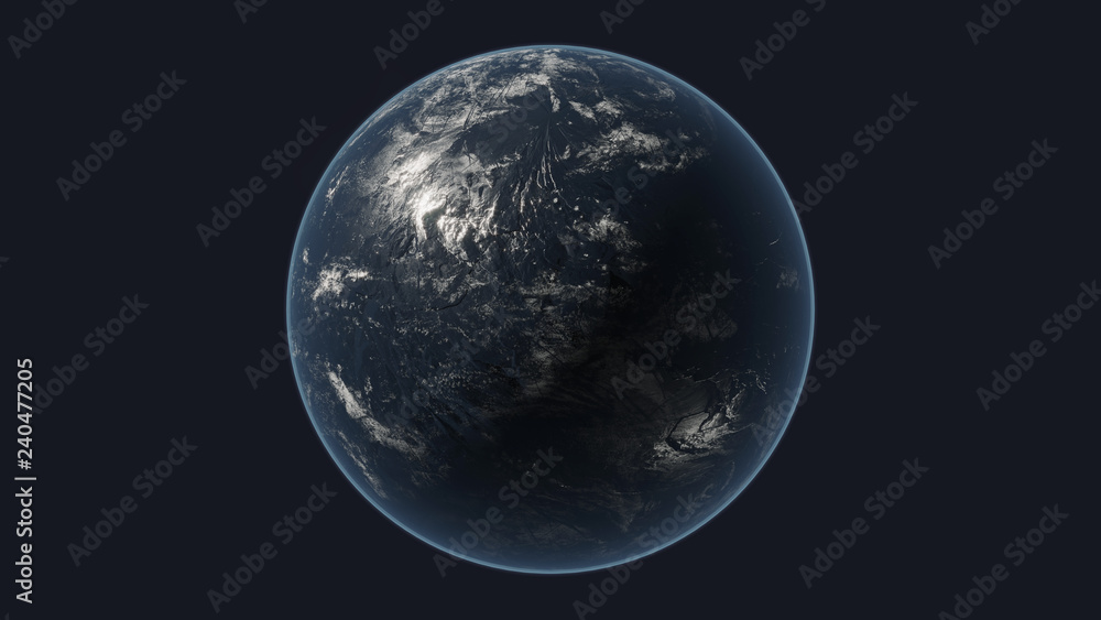 Fototapeta premium Planeta na białym tle na ciemnym tle. Renderowanie 3D.