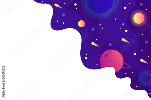 White board with space illustration in flat style.