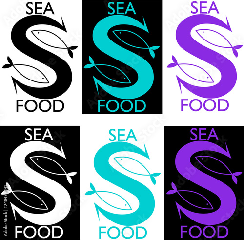 Fototapeta Naklejka Na Ścianę i Meble -  S with fish minimalist logo for a restaurant or seafood store
