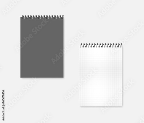 Top spiral squared paper A4 notebook - cover and page, mock-up