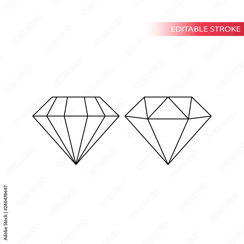 Thin line black diamond icon set. Diamond outline editable stroke icons. Thin line black diamond icon set. Diamond outline editable stroke icons.