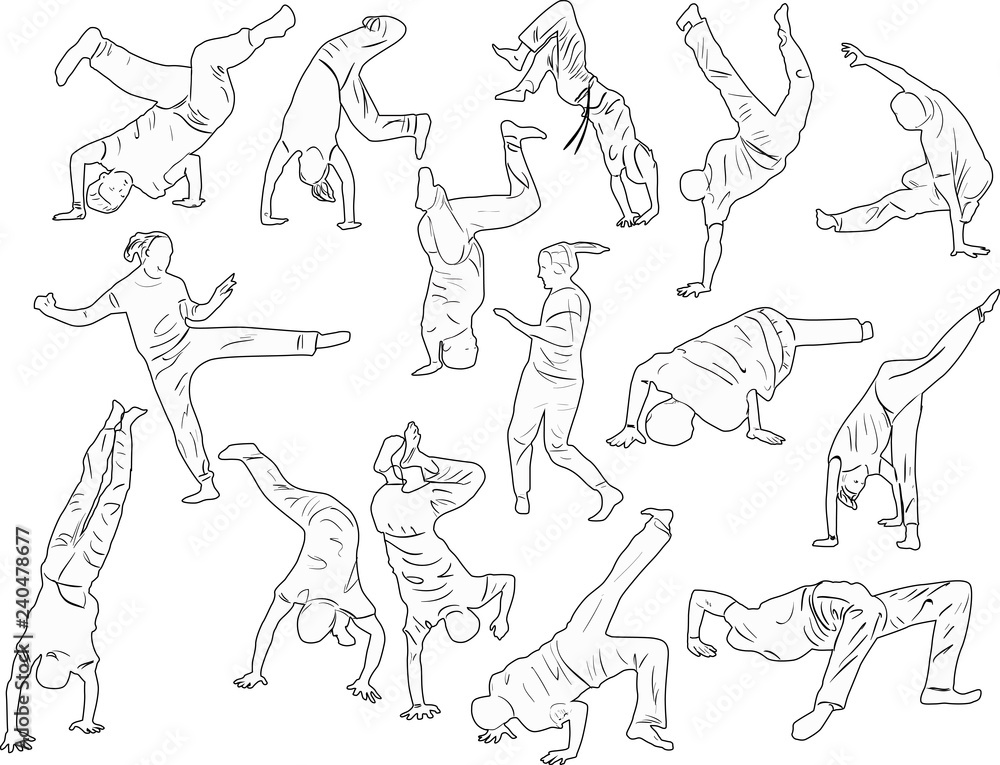 breakdancers outlines isolated on white