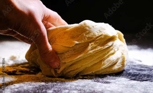 Kneading dough process. photo