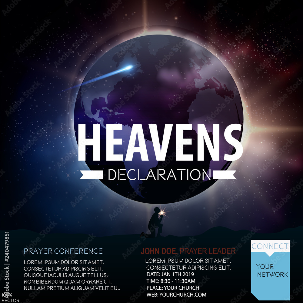 Heavens declarations Christian religious design for prayer conference. Church  poster, flyer and other. Vector religions lettering . Modern lettering  isolated on space background. EPS 10 Stock Vector | Adobe Stock