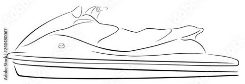 Aqua jetski line art side view isolated vector illustration