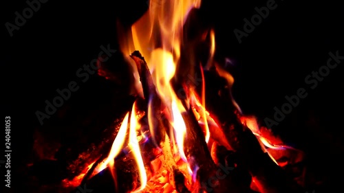 Burning red hot flame on black background