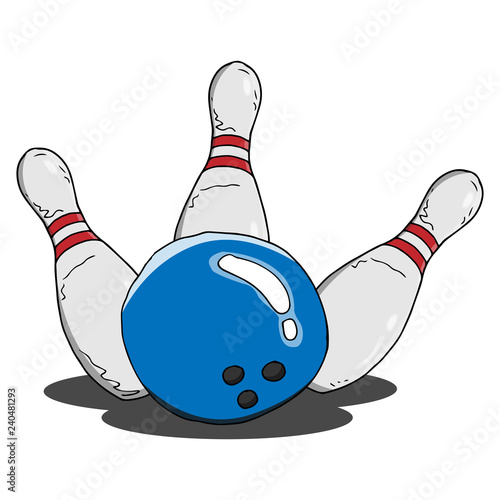 Bowling icon. Vector of bowling ball and skittles. Hand drawn bowling game logo.