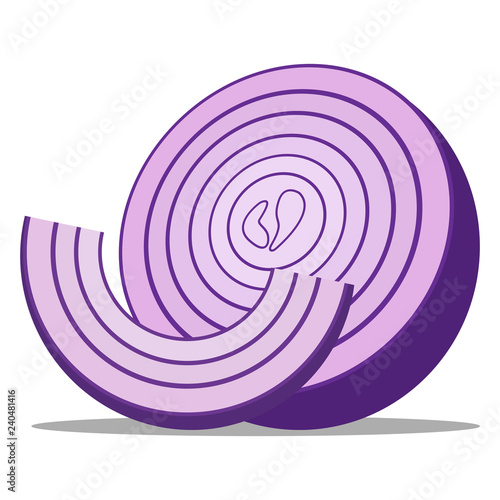 Onion icon. Vector illustration of a piece of onion. Hand drawn chopped onion rings.