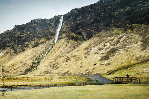 Landscape with small Seljalandfoss waterfall