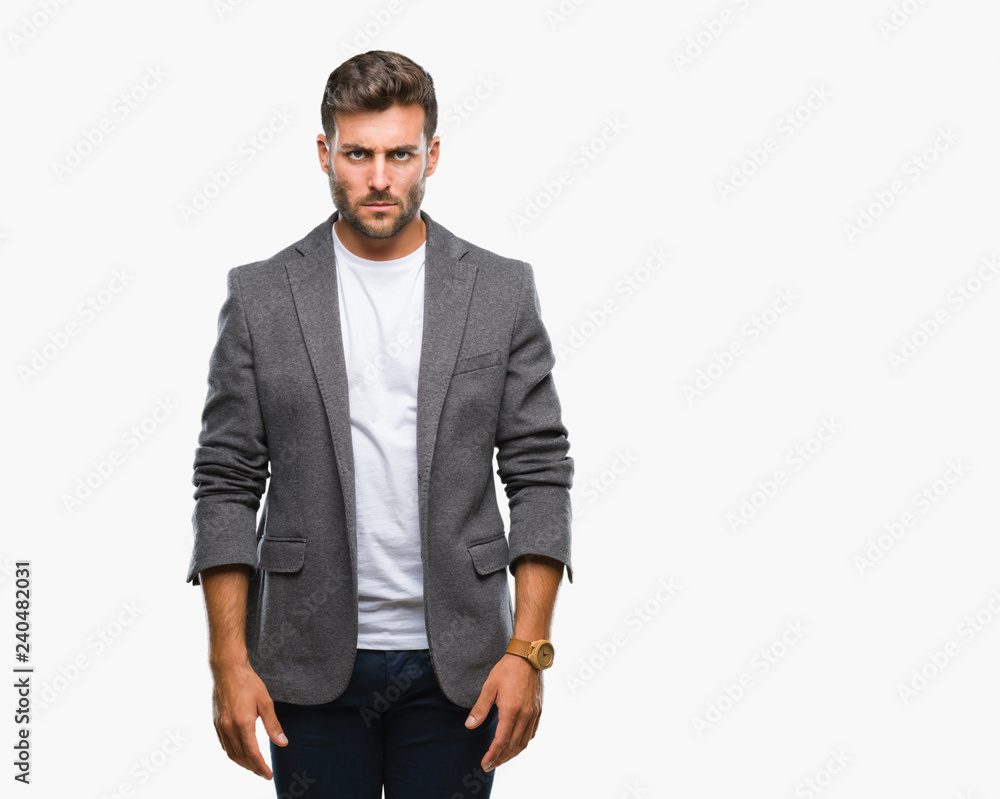 Young handsome business man over isolated background skeptic and nervous, frowning upset because of problem. Negative person. Young handsome business man over isolated background skeptic and nervous, frowning upset because of problem. Negative person.