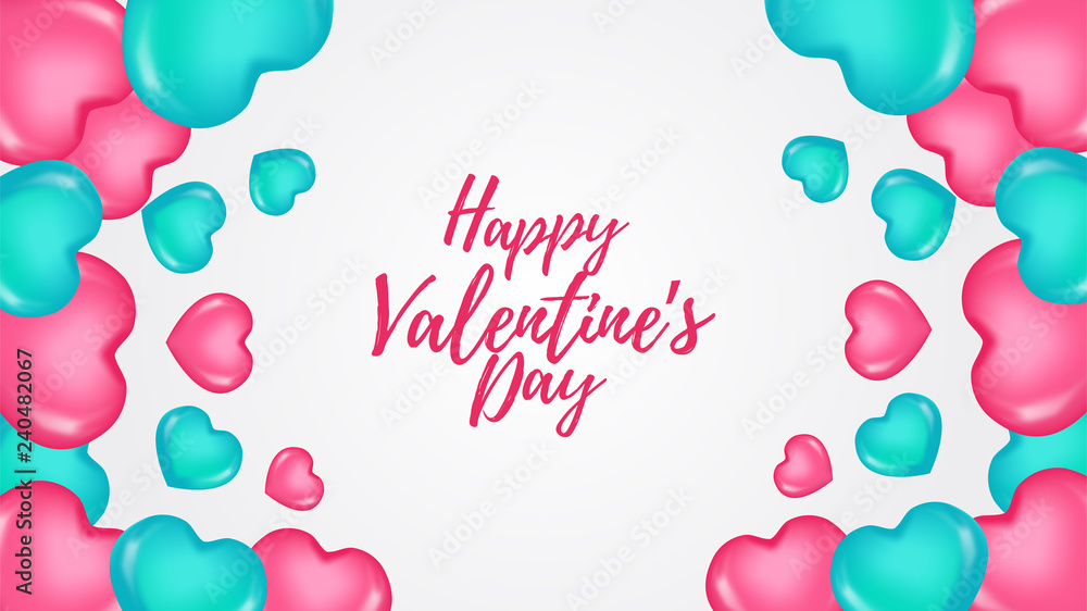 Happy valentine's day greeting card with green and pink hearth shape. Vector illustration