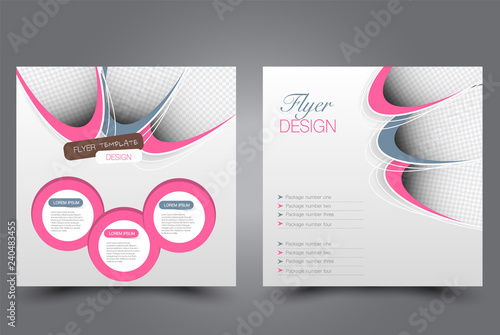 Square flyer template. Brochure design. Annual report poster. Leaflet cover. For business and education. Vector illustration. Pink and grey color.