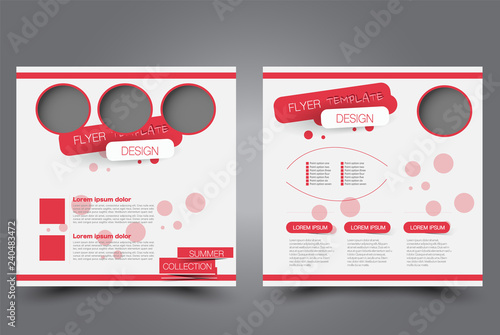 Square flyer template. Brochure design. Annual report poster. Leaflet cover. For business and education. Vector illustration. Red color.