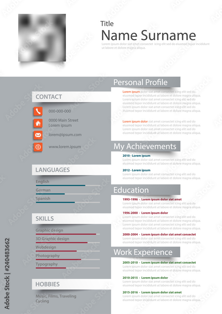 Professional personal resume cv with design stickers template Professional personal resume cv with design stickers template