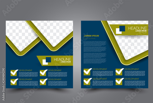 Square flyer design. A cover for brochure.  Website or advertisement banner template. Vector illustration. Green and blue color.