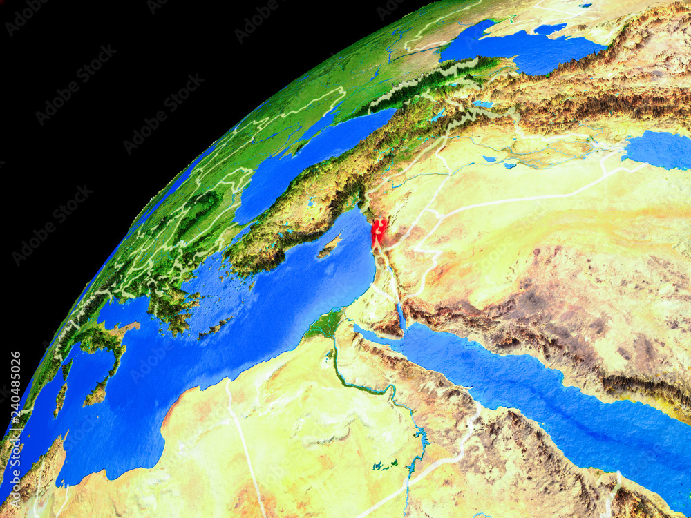 Lebanon from space. Planet Earth with country borders and extremely high detail of planet surface.