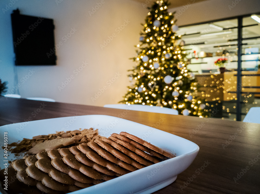 spiced cookies Christmas tree with blurred fairy background spiced cookies Christmas tree with blurred fairy background