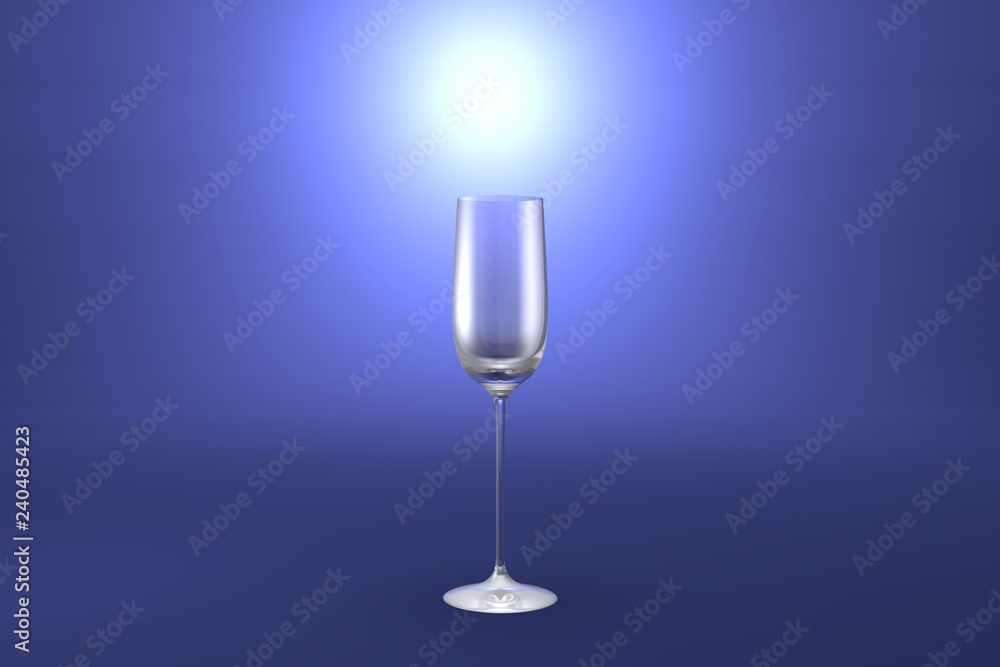 3D illustration of cordial liqueur glass on light blue highlighted artistic background - drinking glass render
