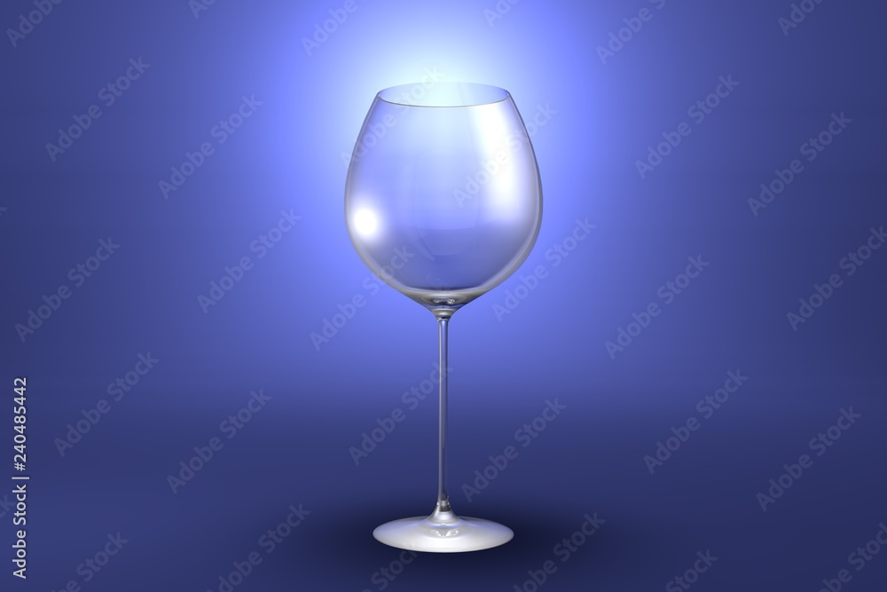 3D illustration of red wine glass on light blue highlighted artistic background - drinking glass render