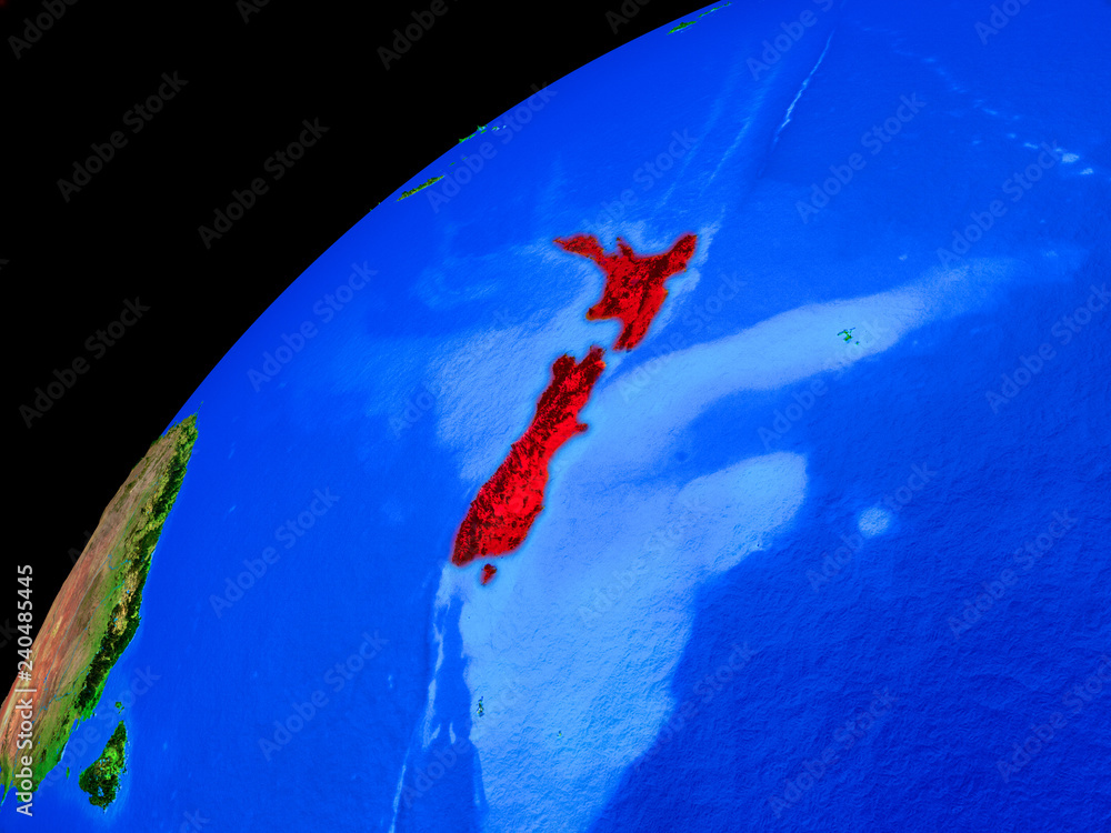 New Zealand from space. Planet Earth with country borders and extremely high detail of planet surface.