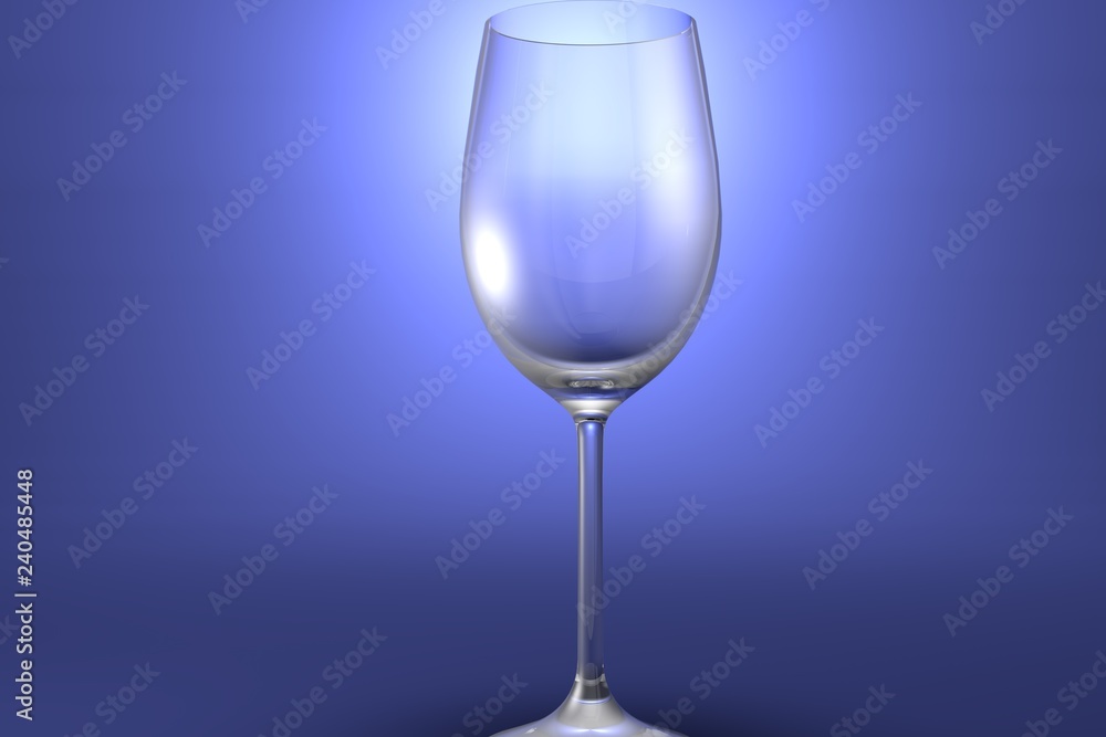 3D illustration of white wine glass on light blue highlighted artistic background - drinking glass render 3D illustration of white wine glass on light blue highlighted artistic background - drinking glass render